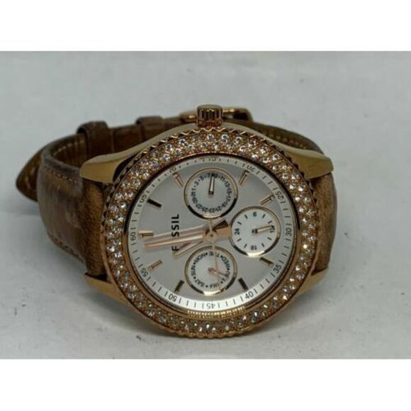 Fossil ES3104 Stella Women's Tan Leather Analog White Dial Quartz Watch Aa148 - Picture 5 of 9